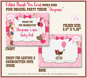 Cowgirl Pink Party Thank You Card Favor Note Baby Shower Girl Modern Chic Country Brown Farm Boogie Bear Invitations Cheyenne Theme Printed