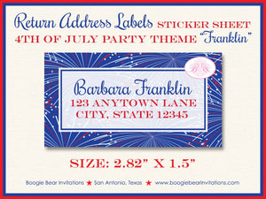 Fireworks 4th of July Party Invitation Red White Blue Independence Day Boogie Bear Invitations Franklin Theme Paperless Printable Printed