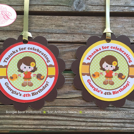 Harvest Girl Birthday Party Favor Tags Autumn Fall Pumpkin Picking Retro Red Barn Farm Country Boogie Bear Invitations Georgia Theme Printed