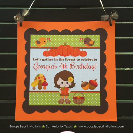 Autumn Harvest Girl Birthday Door Banner Party Fall Pumpkin Woodland Thanksgiving Farm Barn Country Boogie Bear Invitations Georgia Theme