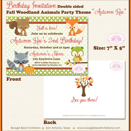 Fall Animals Birthday Party Invitation Pumpkin Boy Girl Woodland Forest Boogie Bear Invitations Autumn Rae Theme Paperless Printable Printed