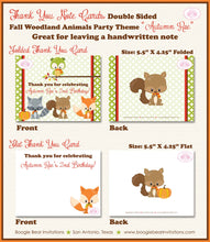 Load image into Gallery viewer, Fall Woodland Animals Party Thank You Card Note Birthday Owl Squirrel Forest Pumpkin Garden Boogie Bear Invitations Autumn Rae Theme Printed