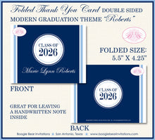 Load image into Gallery viewer, Modern Navy Blue Graduation Thank You Cards Note High School College Light Sky Stripe Boy Girl Boogie Bear Invitations Roberts Theme Printed