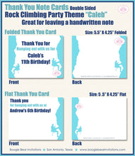 Load image into Gallery viewer, Rock Climbing Birthday Party Thank You Card Mountain Blue Girl Boy Indoor Sports Wall Climb Outdoor Gear Boogie Bear Invitations Caleb Theme