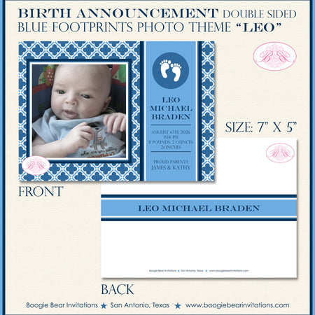 Blue Footprints Photo Birth Announcement Boy Ribbon Party Name Wallpaper 1st Boogie Bear Invitations Leo Theme Paperless Printable Printed