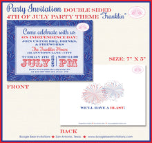 Load image into Gallery viewer, Fireworks 4th of July Party Invitation Red White Blue Independence Day Boogie Bear Invitations Franklin Theme Paperless Printable Printed