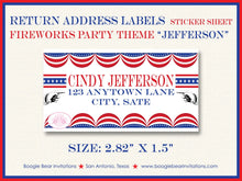 Load image into Gallery viewer, 4th of July Fireworks Party Invitation Flag Red White Blue Show Blast Boogie Bear Invitations Jefferson Theme Paperless Printable Printed