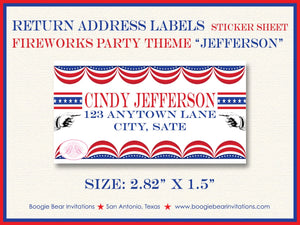 4th of July Fireworks Party Invitation Flag Red White Blue Show Blast Boogie Bear Invitations Jefferson Theme Paperless Printable Printed