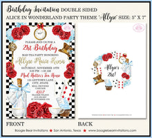 Load image into Gallery viewer, Mad Hatter Tea Birthday Party Invitation Red Blue Black Alice in Wonderland Boogie Bear Invitations Allyse Theme Paperless Printable Printed