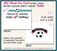 Load image into Gallery viewer, Pink Soccer Birthday Party Thank You Card Black Goal Win Champ Coach Ball Play Game Time Girl Boogie Bear Invitations Addie Theme Printed