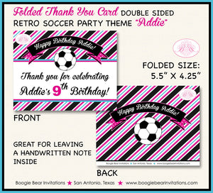 Pink Soccer Birthday Party Thank You Card Black Goal Win Champ Coach Ball Play Game Time Girl Boogie Bear Invitations Addie Theme Printed