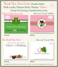 Load image into Gallery viewer, Lucky Charm Party Thank You Note Card Birthday Girl St. Patrick&#39;s Day Pink Green Shamrock 4 Leaf Clover Boogie Bear Invitations Eileen Theme