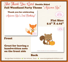 Load image into Gallery viewer, Fall Woodland Animals Party Thank You Card Note Birthday Owl Squirrel Forest Pumpkin Garden Boogie Bear Invitations Autumn Rae Theme Printed