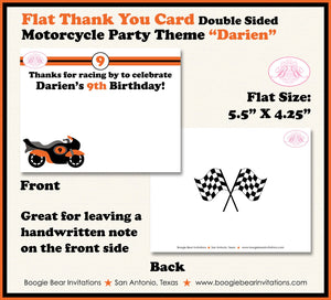 Orange Motorcycle Party Thank You Card Birthday Racing Boy Girl Motocross Enduro Race Track Boogie Bear Invitations Darien Theme Printed