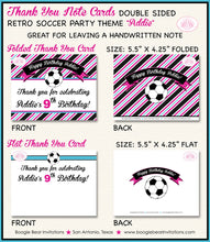 Load image into Gallery viewer, Pink Soccer Birthday Party Thank You Card Black Goal Win Champ Coach Ball Play Game Time Girl Boogie Bear Invitations Addie Theme Printed