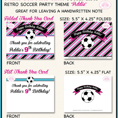 Pink Soccer Birthday Party Thank You Card Black Goal Win Champ Coach Ball Play Game Time Girl Boogie Bear Invitations Addie Theme Printed