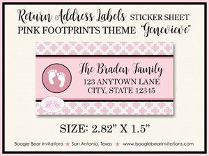 Foot Prints Pink Ribbon Footprints Baby Girl Photo Birth Announcement Modern Boogie Bear Invitations Genevieve Paperless Printable Printed