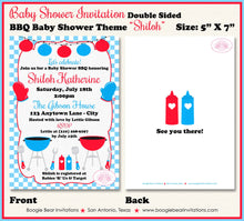 Load image into Gallery viewer, BBQ Baby Shower Party Invitation Red Blue Q Gender Neutral Reveal Boy Girl Boogie Bear Invitations Shiloh Theme Paperless Printable Printed