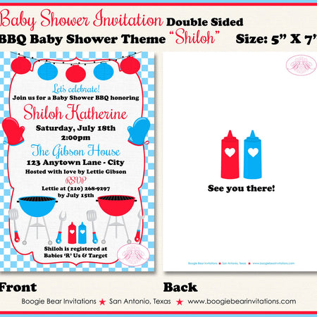 BBQ Baby Shower Party Invitation Red Blue Q Gender Neutral Reveal Boy Girl Boogie Bear Invitations Shiloh Theme Paperless Printable Printed