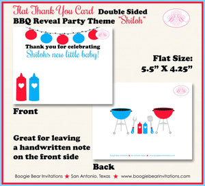 BBQ Reveal Baby Shower Thank You Card Grill Barbeque Q Picnic Dinner Boy Girl Red Blue Black Boogie Bear Invitations Shiloh Theme Printed
