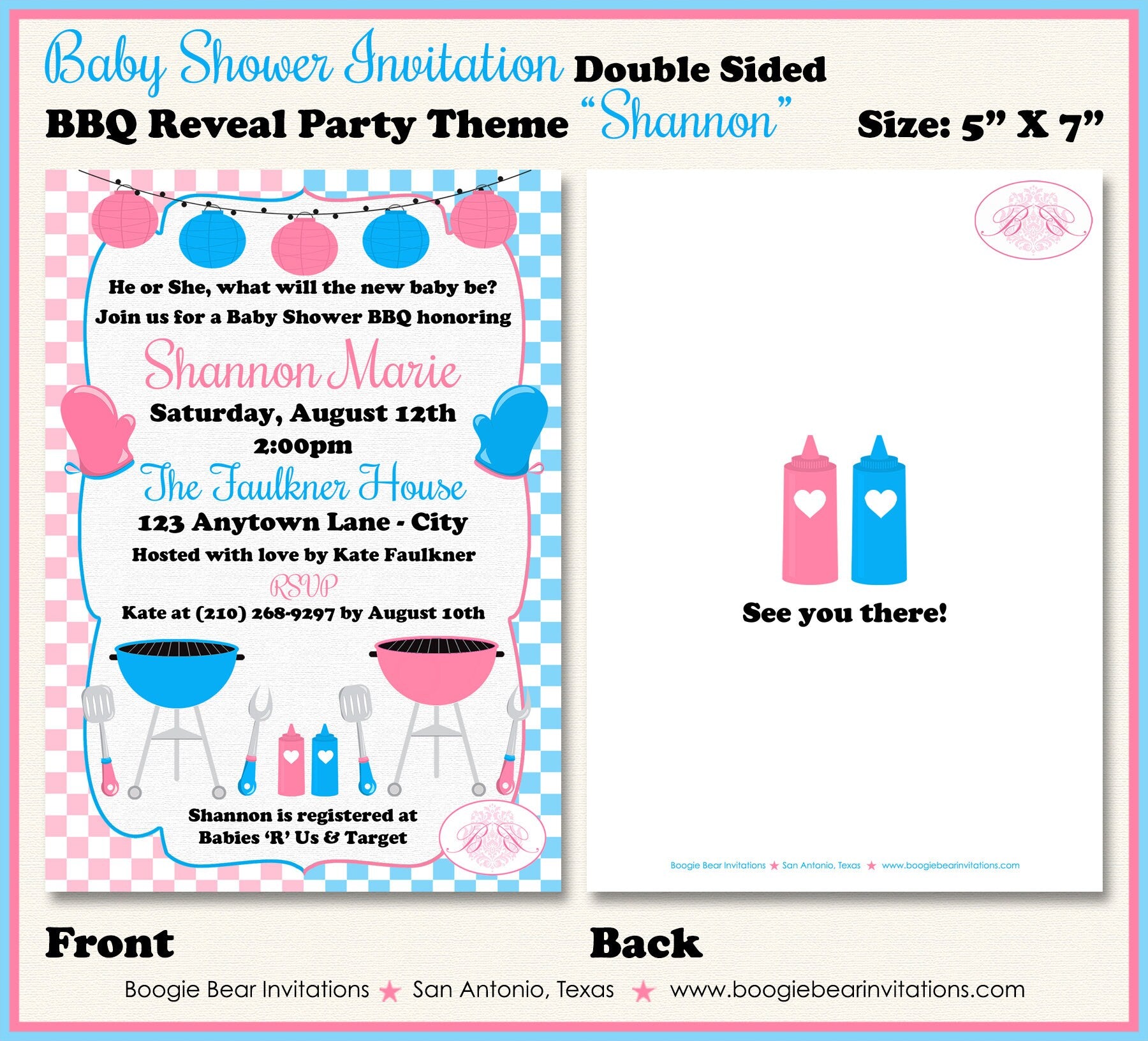 BBQ Reveal Baby Shower Invitation Pink Blue Grill Q Summer Dinner Boy –  Boogie Bear Invitations, image size:1800x1632