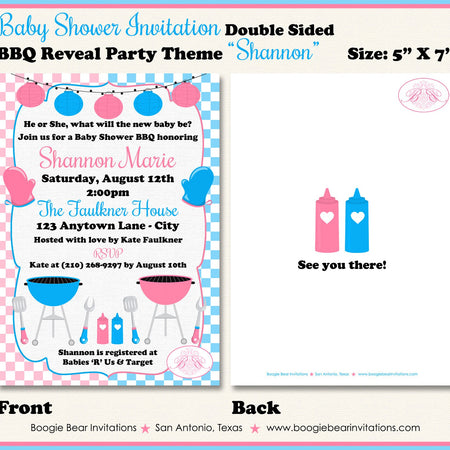 BBQ Reveal Baby Shower Invitation Pink Blue Grill Q Summer Dinner Boy Girl Boogie Bear Invitations Shannon Theme Paperless Printable Printed