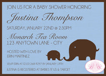 Load image into Gallery viewer, Blue Elephant Baby Shower Invitation Brown Little Mama Heart Love Modern Boogie Bear Invitations Justina Theme Paperless Printable Printed