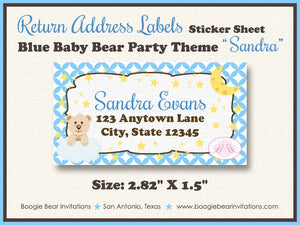 Teddy Bear Boy Baby Shower Invitation Blue Yellow Brown Little Stars Moon Boogie Bear Invitations Sandra Theme Paperless Printable Printed