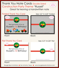 Load image into Gallery viewer, Construction Vehicles Thank You Card Birthday Party Zone Boy Dump Truck Front Loader Dig Zone Boogie Bear Invitations Russell Theme Printed