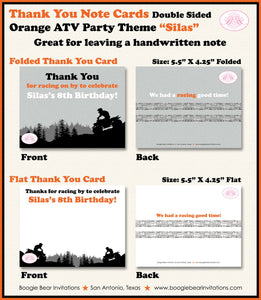 Orange ATV Birthday Party Thank You Card Birthday Boy Girl All Terrain Vehicle Quad 4 Wheeler Boogie Bear Invitations Silas Theme Printed