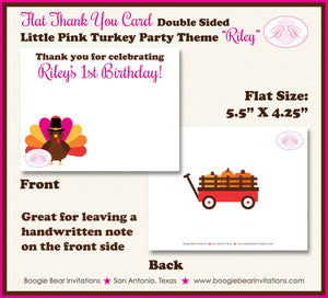 Little Pink Turkey Party Thank You Card Birthday Girl Fall Thanksgiving Pumpkin Autumn Gobble Boogie Bear Invitations Riley Theme Printed