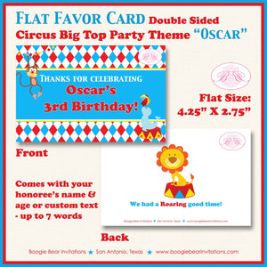 Circus Birthday Favor Party Card Tent Appetizer Place Big Top 3 Ring Animals Red Blue Boy Girl Harlequin Boogie Bear Invitations Oscar Theme