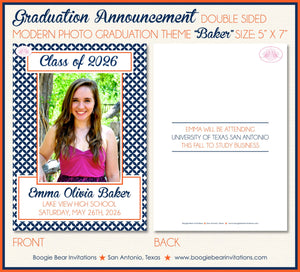 Modern Photo Graduation Announcement Thank You Contact Name Cards Graduate Party Suite 2022 2023 Boogie Bear Invitations Baker Theme Printed