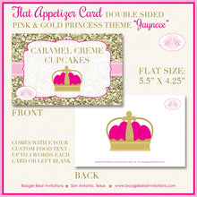 Load image into Gallery viewer, Pink Gold Princess Birthday Favor Party Card Tent Place Food Appetizer Crown Glitter Royal Queen Ball Boogie Bear Invitations Jaynece Theme