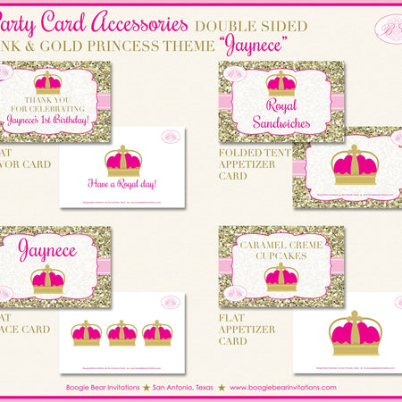 Pink Gold Princess Birthday Favor Party Card Tent Place Food Appetizer Crown Glitter Royal Queen Ball Boogie Bear Invitations Jaynece Theme