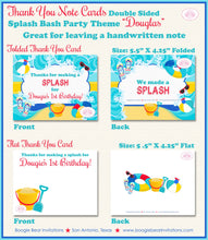 Load image into Gallery viewer, Splash Bash Party Thank You Card Birthday Swimming Pool Swim Blue Boy Girl Ocean Beach Boogie Bear Invitations Douglas Theme Printed
