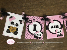 Load image into Gallery viewer, Pink Panda Bear I am 1 Highchair Party Banner Birthday Small Black White Polka Dot Girl Wild Zoo Jungle Boogie Bear Invitations Robina Theme