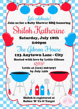 Load image into Gallery viewer, BBQ Baby Shower Party Invitation Red Blue Q Gender Neutral Reveal Boy Girl Boogie Bear Invitations Shiloh Theme Paperless Printable Printed