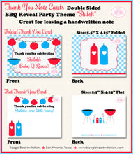 Load image into Gallery viewer, BBQ Reveal Baby Shower Thank You Card Grill Barbeque Q Picnic Dinner Boy Girl Red Blue Black Boogie Bear Invitations Shiloh Theme Printed