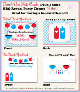 BBQ Reveal Baby Shower Thank You Card Grill Barbeque Q Picnic Dinner Boy Girl Red Blue Black Boogie Bear Invitations Shiloh Theme Printed