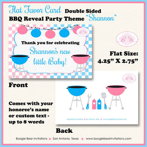 BBQ Reveal Baby Shower Party Favor Card Tent Folded Appetizer Pink Blue Grill Q Summer Dinner Boy Girl Boogie Bear Invitations Shannon Theme