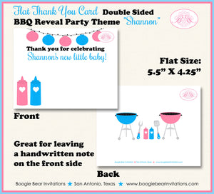 BBQ Reveal Baby Shower Thank You Card Grill Barbeque Q Summer Dinner Boy Girl Pink Blue Black Boogie Bear Invitations Shannon Theme Printed