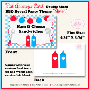 BBQ Reveal Baby Shower Party Favor Card Tent Folded Appetizer Red Blue Grill Q Summer Dinner Boy Girl Boogie Bear Invitations Shiloh Theme