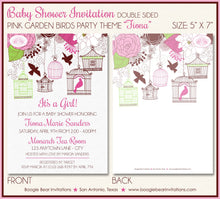 Load image into Gallery viewer, Bird Flower Garden Baby Shower Invitation Girl Pink Green Birdcage Party Boogie Bear Invitations Fiona Theme Paperless Printable Printed