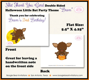 Halloween Bat Party Thank You Card Birthday Girl Boy Little Full Moon Orange Green Purple Black Boogie Bear Invitations Bram Theme Printed