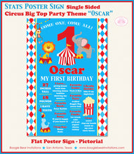 Load image into Gallery viewer, Circus Animals Birthday Party Sign Stats Poster Chalkboard Girl Boy Zoo Red Blue Yellow Showman Big Top Boogie Bear Invitations Oscar Theme