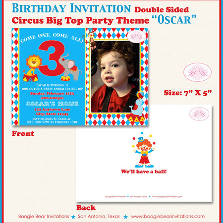 Circus Photo Birthday Party Invitation Animals Boy Girl Greatest Show Earth Boogie Bear Invitations Oscar Theme Paperless Printable Printed