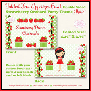 Strawberry Birthday Favor Party Card Tent Place Food Appetizer Tag Red Sweet Fruit Picking Green Girl Boogie Bear Invitations Katie Theme
