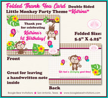 Load image into Gallery viewer, Pink Monkey Party Thank You Card Birthday Amazon Tropical Rainforest Jungle Garden Girl Zoo Boogie Bear Invitations Katrina Theme Printed