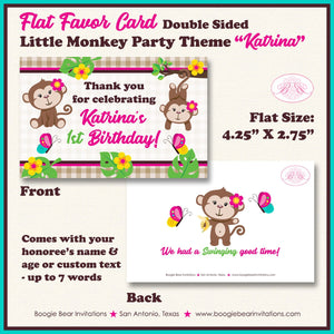 Pink Monkey Birthday Favor Party Card Tent Place Food Appetizer Tag Tropical Jungle Garden Girl Zoo Boogie Bear Invitations Katrina Theme